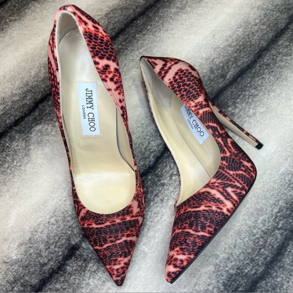 Jimmy Choo Anouk Mandarin Red Mix Snake Printed Fabric Pumps Heels - Picture 4 of 11